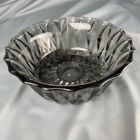 Vintage Smoky Pressed Glass Diamond Cut Bowl - Picture 1 of 5